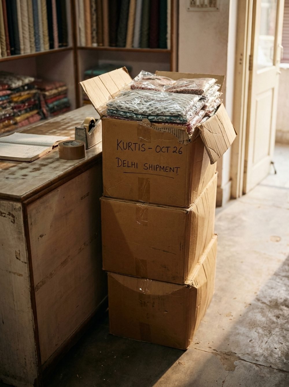 Cartons of kurtis ready for dispatch